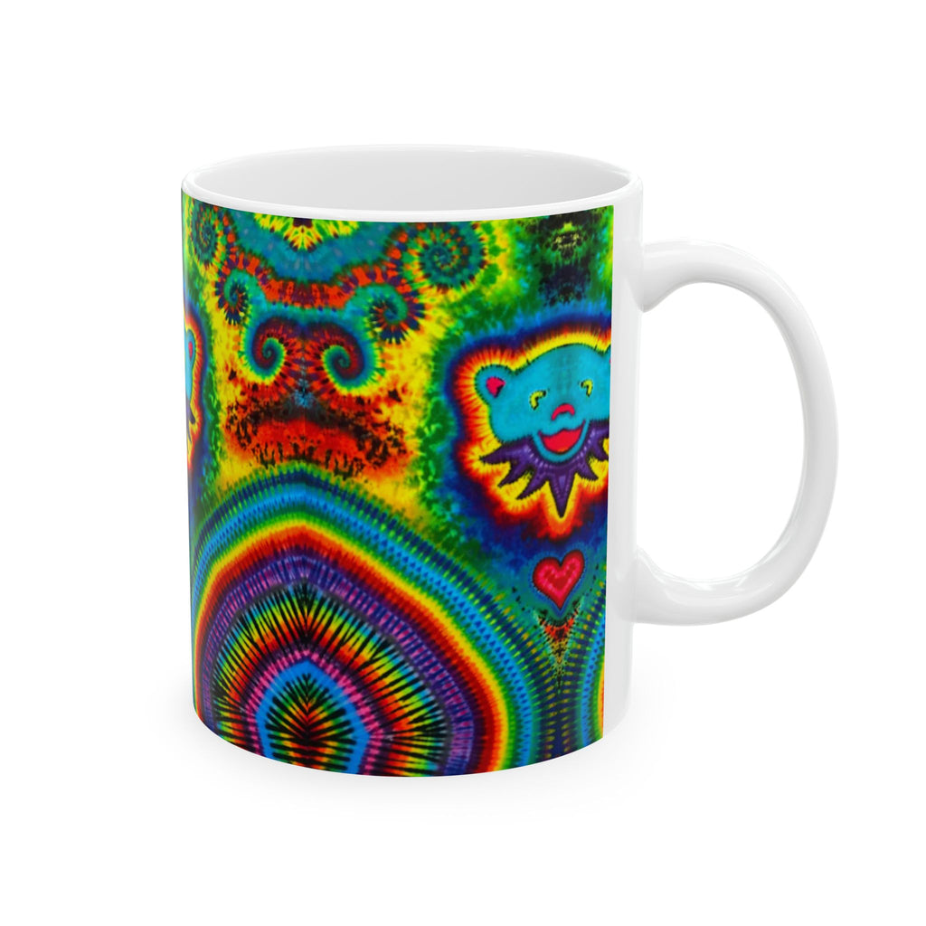 Teal Bear Rainbow Fans Tie-Dye Ceramic Mug | JamminOn