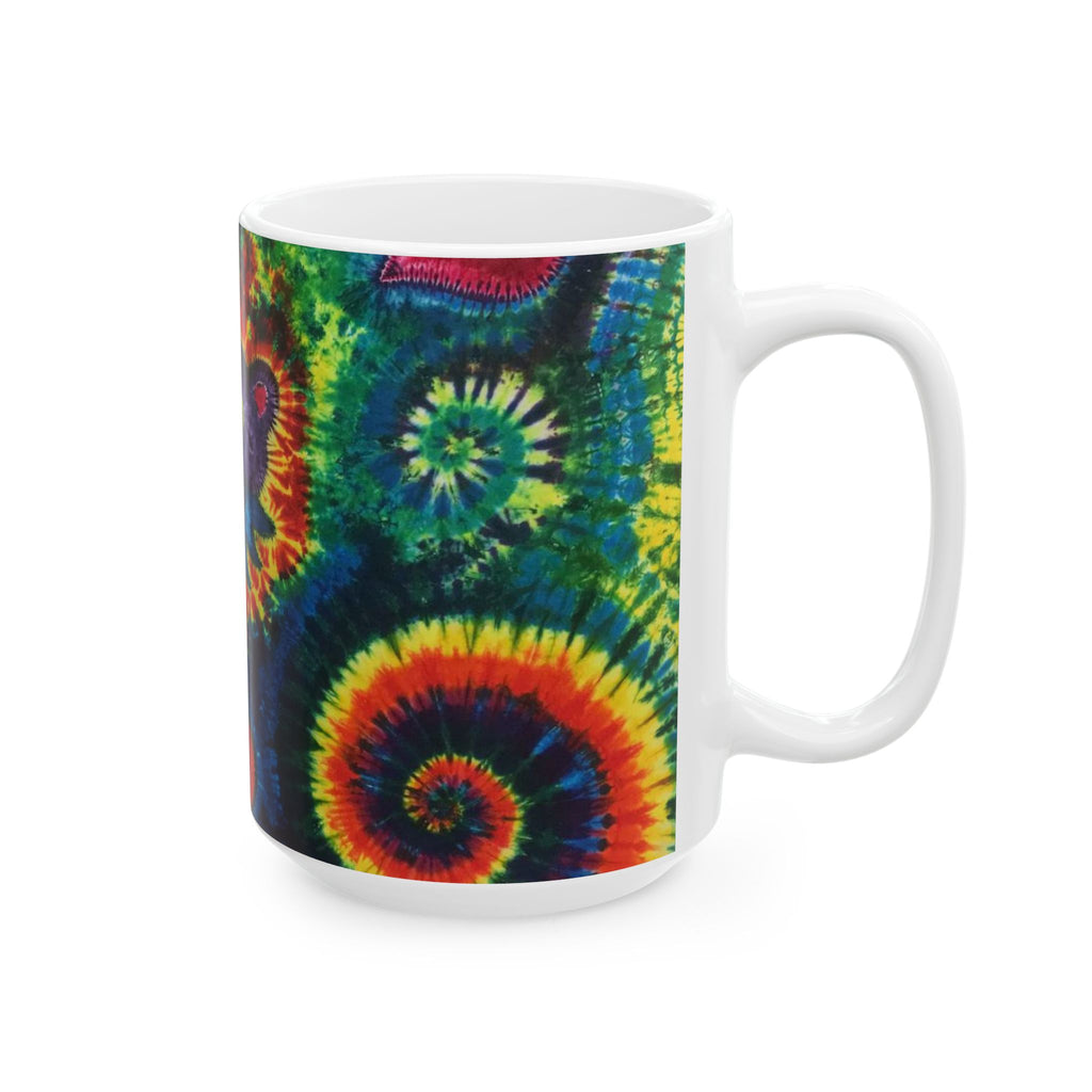 Dancing Bear Rainbow Hearts Psychedelic Tie-Dye Coffee Mug | JamminOn