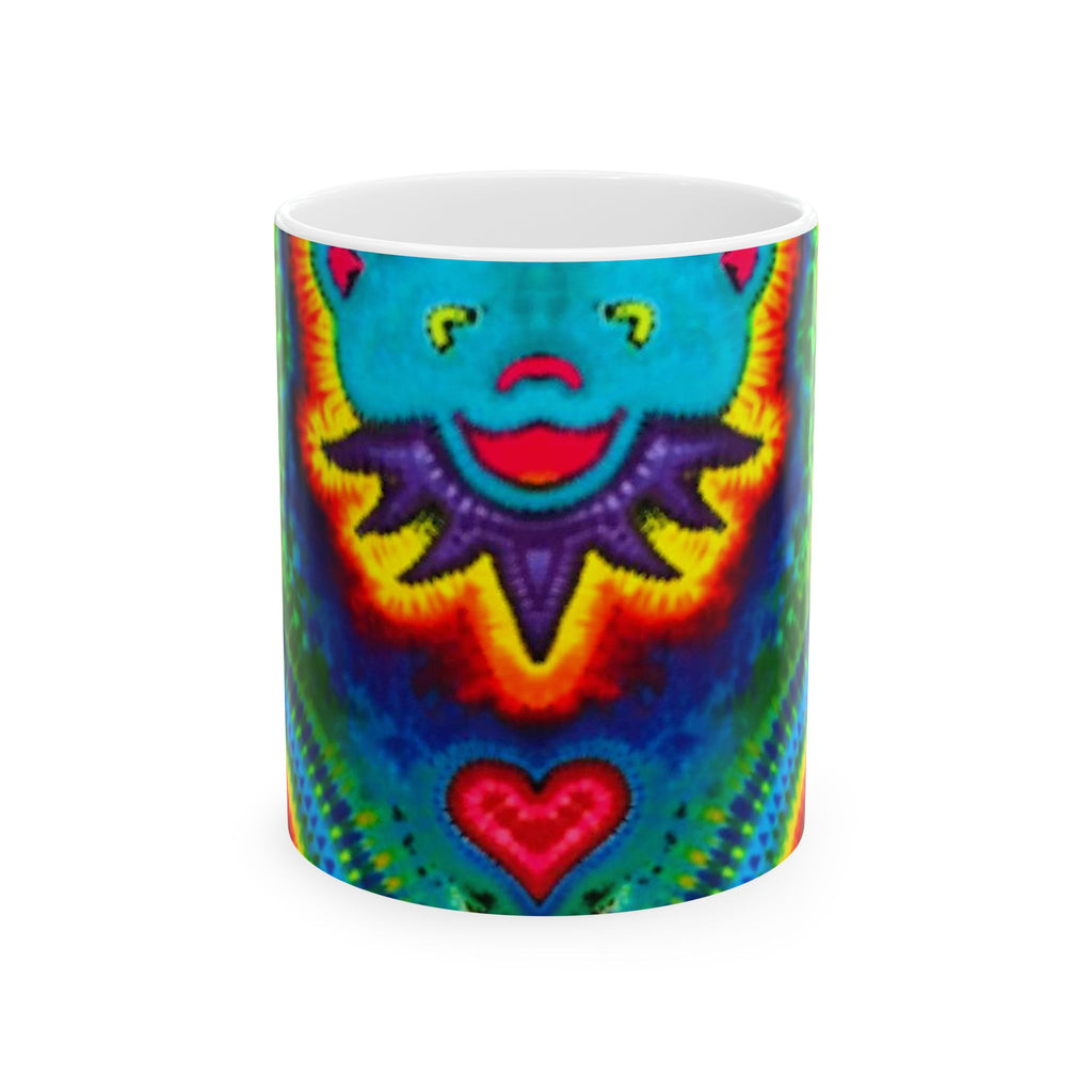 Teal Bear Rainbow Fans Tie-Dye Ceramic Mug | JamminOn
