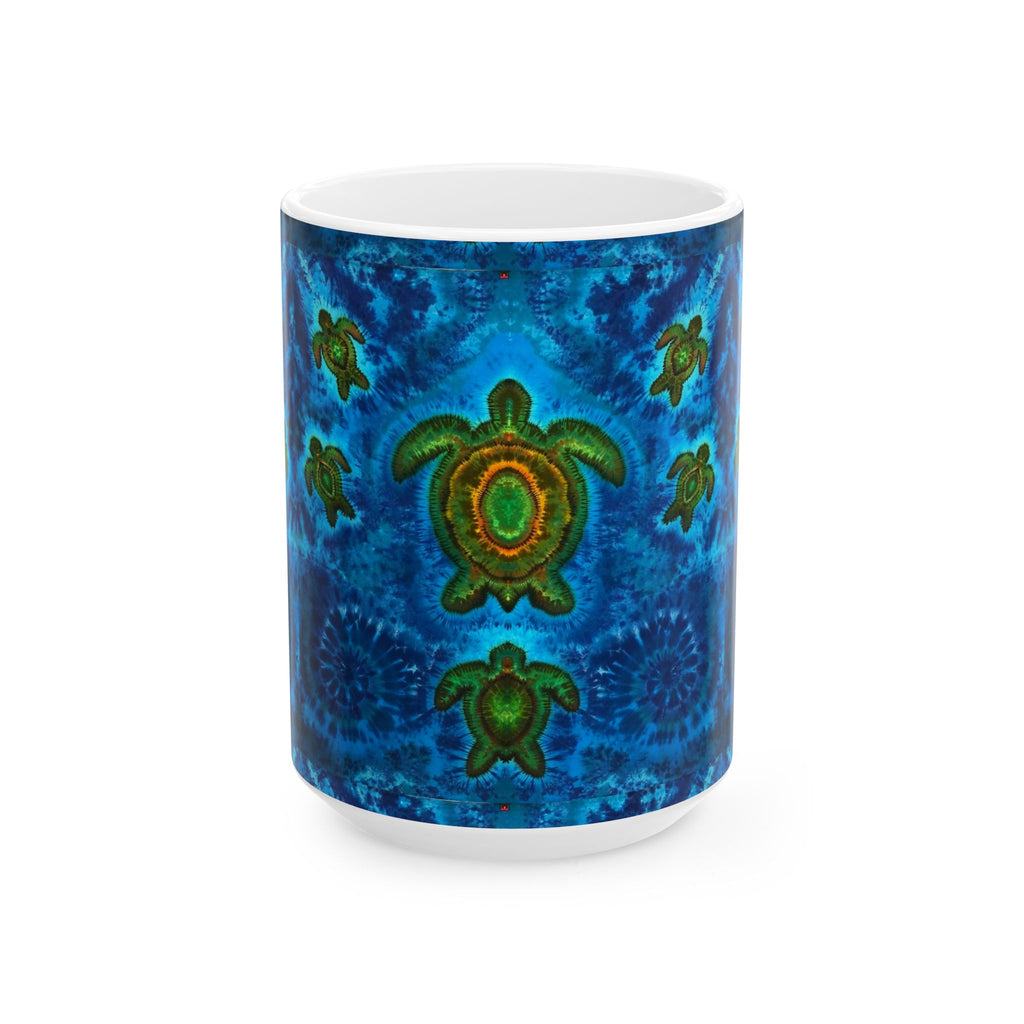 Sea Turtle Ceramic Mug — Blue Ocean Turtle Pattern Coffee Cup (11oz, 15oz)