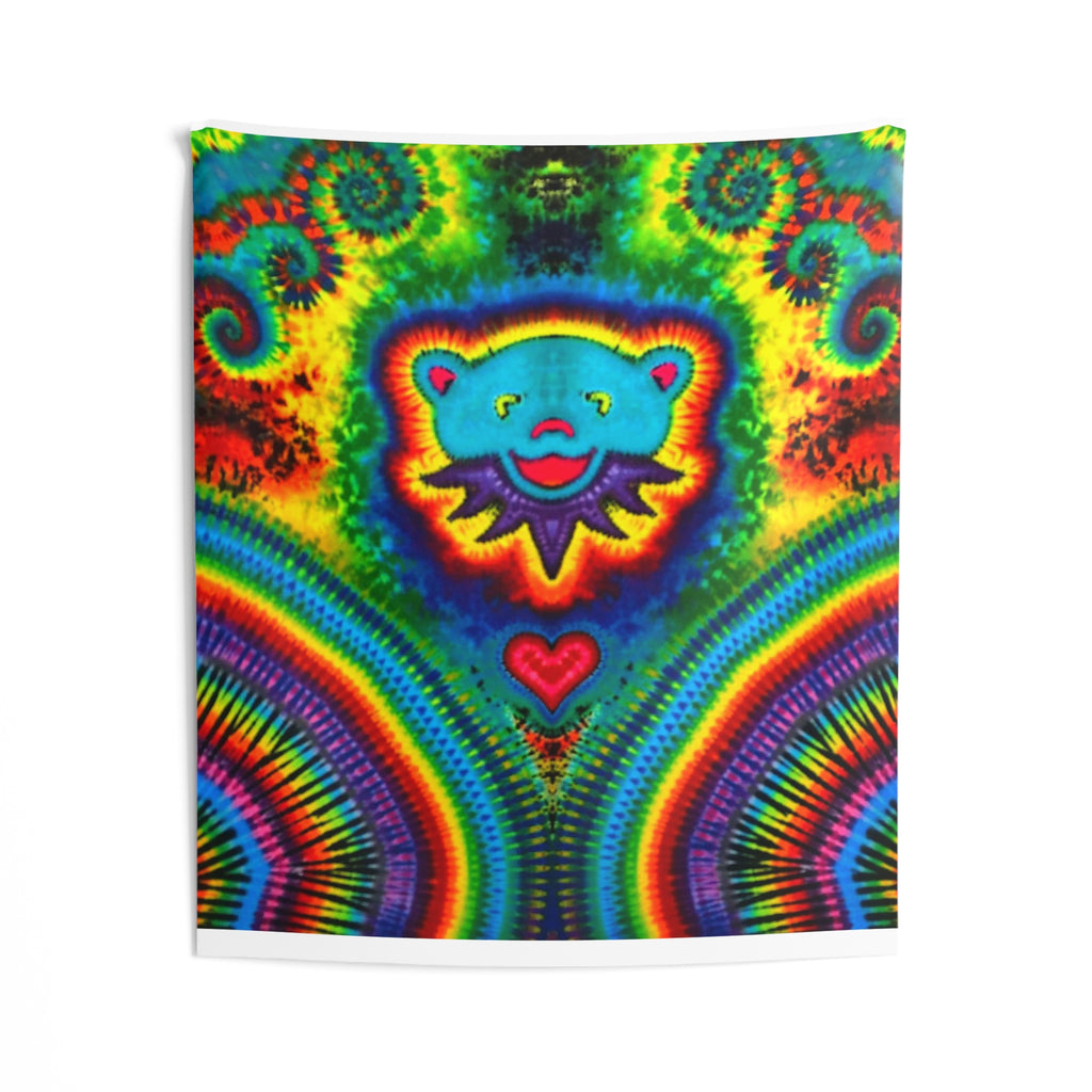 Teal Bear Rainbow Fans Tie-Dye Wall Tapestry | JamminOn