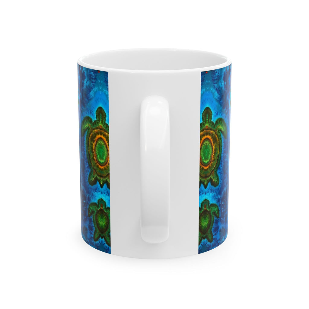 Sea Turtle Ceramic Mug — Blue Ocean Turtle Pattern Coffee Cup (11oz, 15oz)