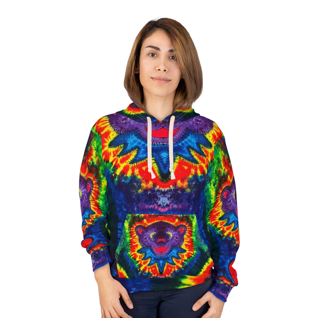 Purple Dancing Bear Hearts Tie-Dye AOP Hoodie | JamminOn