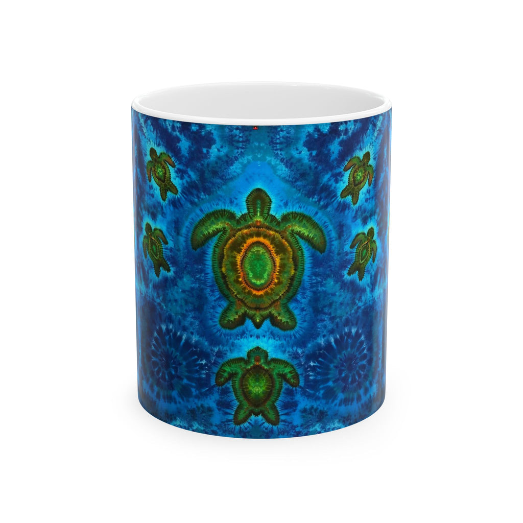 Sea Turtle Ceramic Mug — Blue Ocean Turtle Pattern Coffee Cup (11oz, 15oz)