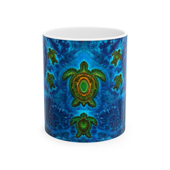 Sea Turtle Ceramic Mug — Blue Ocean Turtle Pattern Coffee Cup (11oz, 15oz)