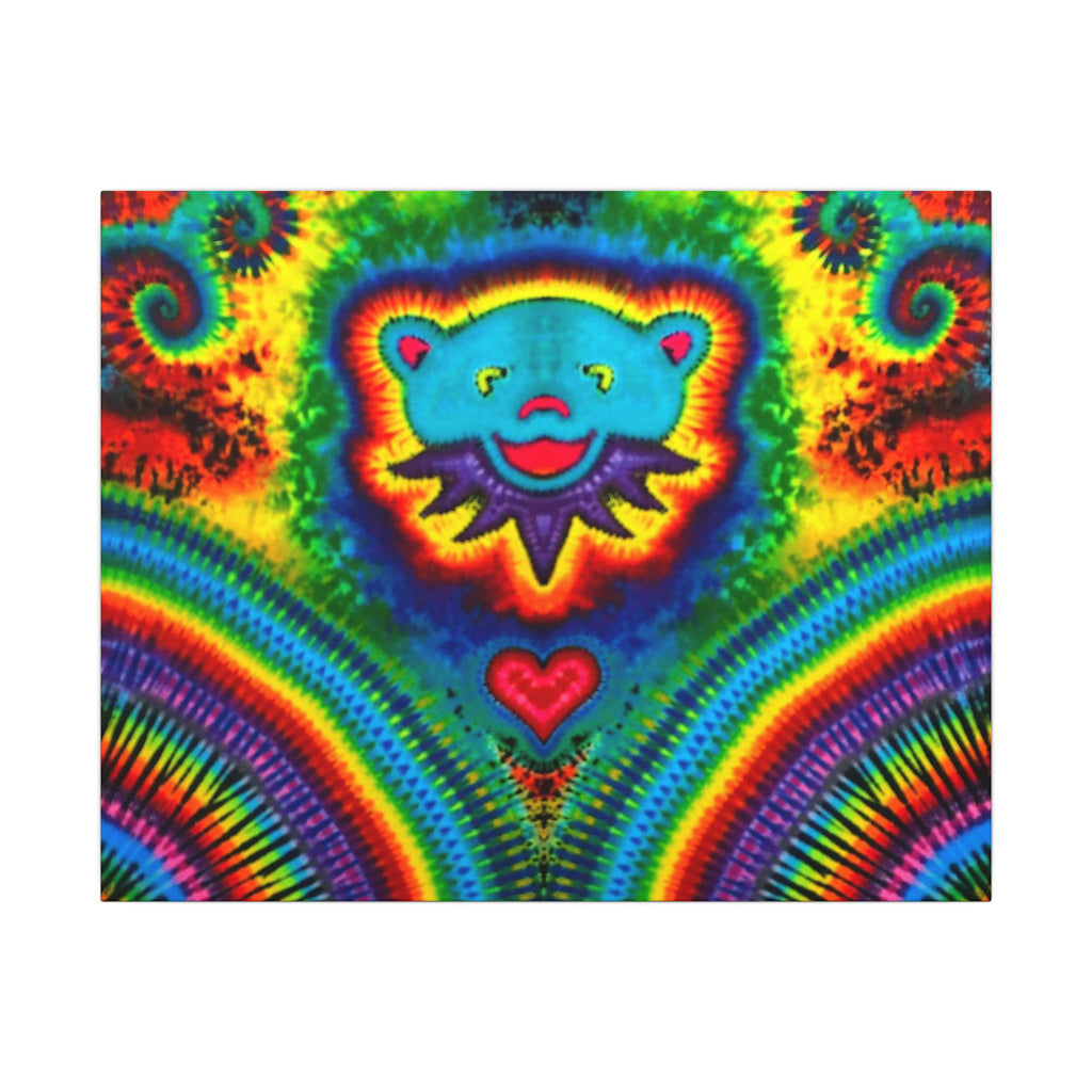 Teal Bear Rainbow Fans Tie-Dye Canvas Print | JamminOn