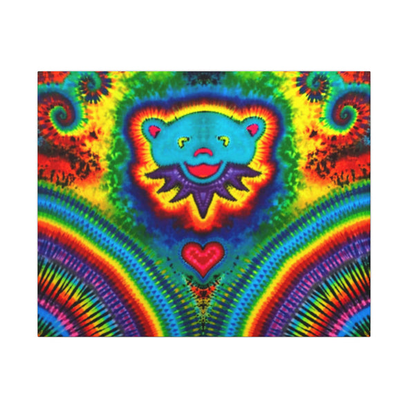 Teal Bear Rainbow Fans Tie-Dye Canvas Print | JamminOn