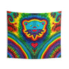 Teal Bear Rainbow Fans Tie-Dye Wall Tapestry | JamminOn
