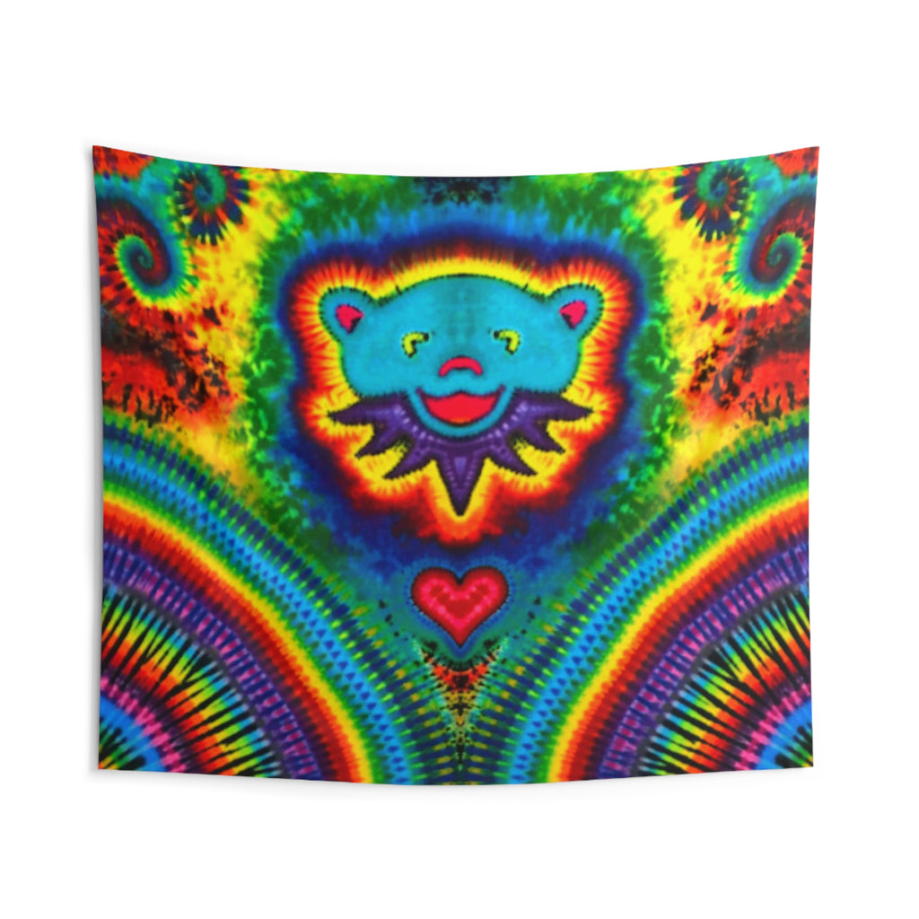 Teal Bear Rainbow Fans Tie-Dye Wall Tapestry | JamminOn