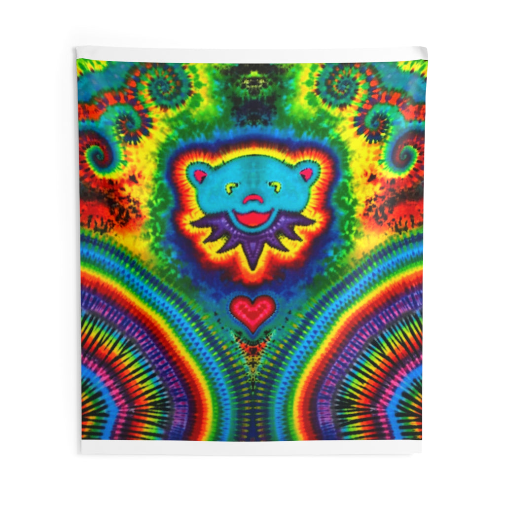 Teal Bear Rainbow Fans Tie-Dye Wall Tapestry | JamminOn