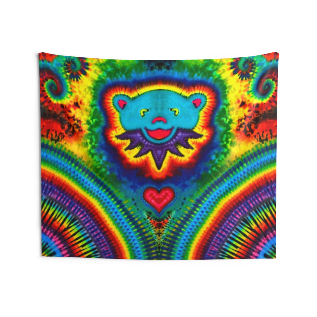 Teal Bear Rainbow Fans Tie-Dye Wall Tapestry | JamminOn