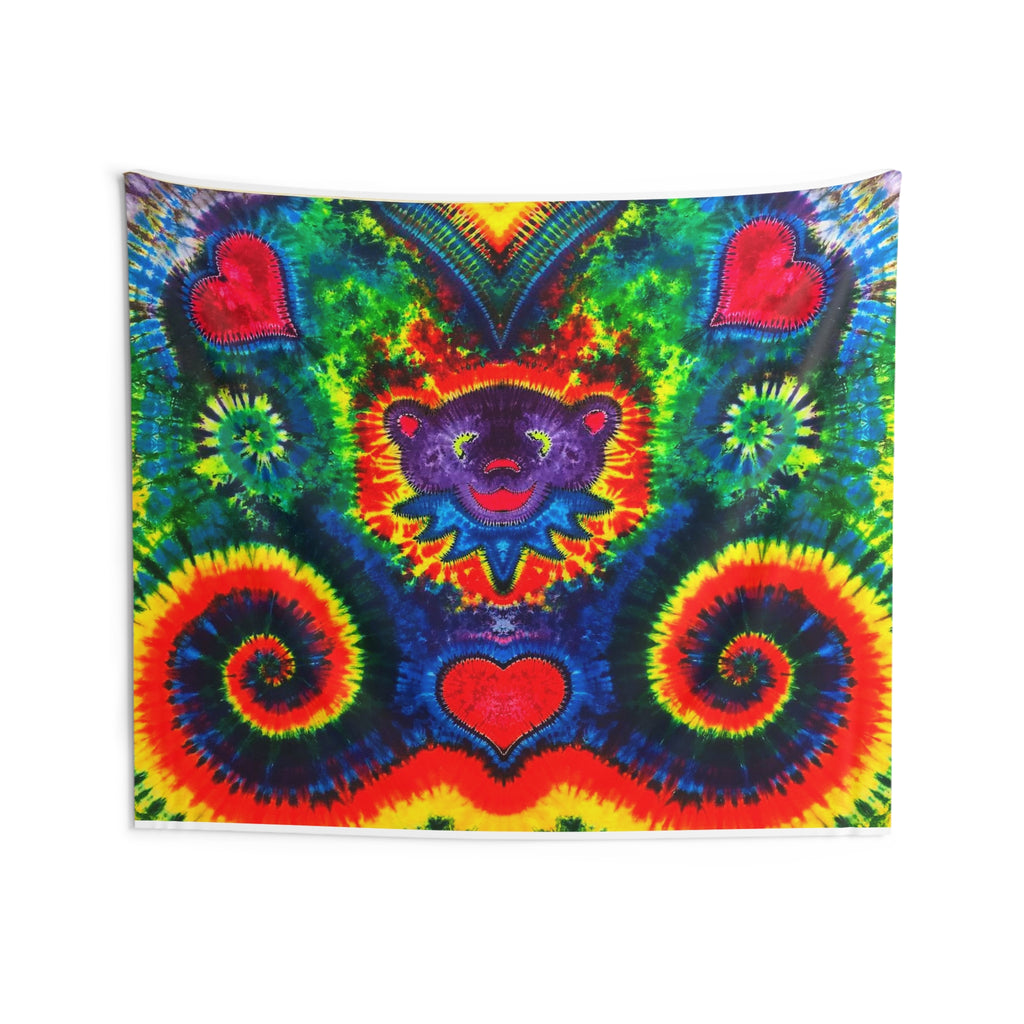 Purple Dancing Bear Hearts Tie-Dye Wall Tapestry | JamminOn