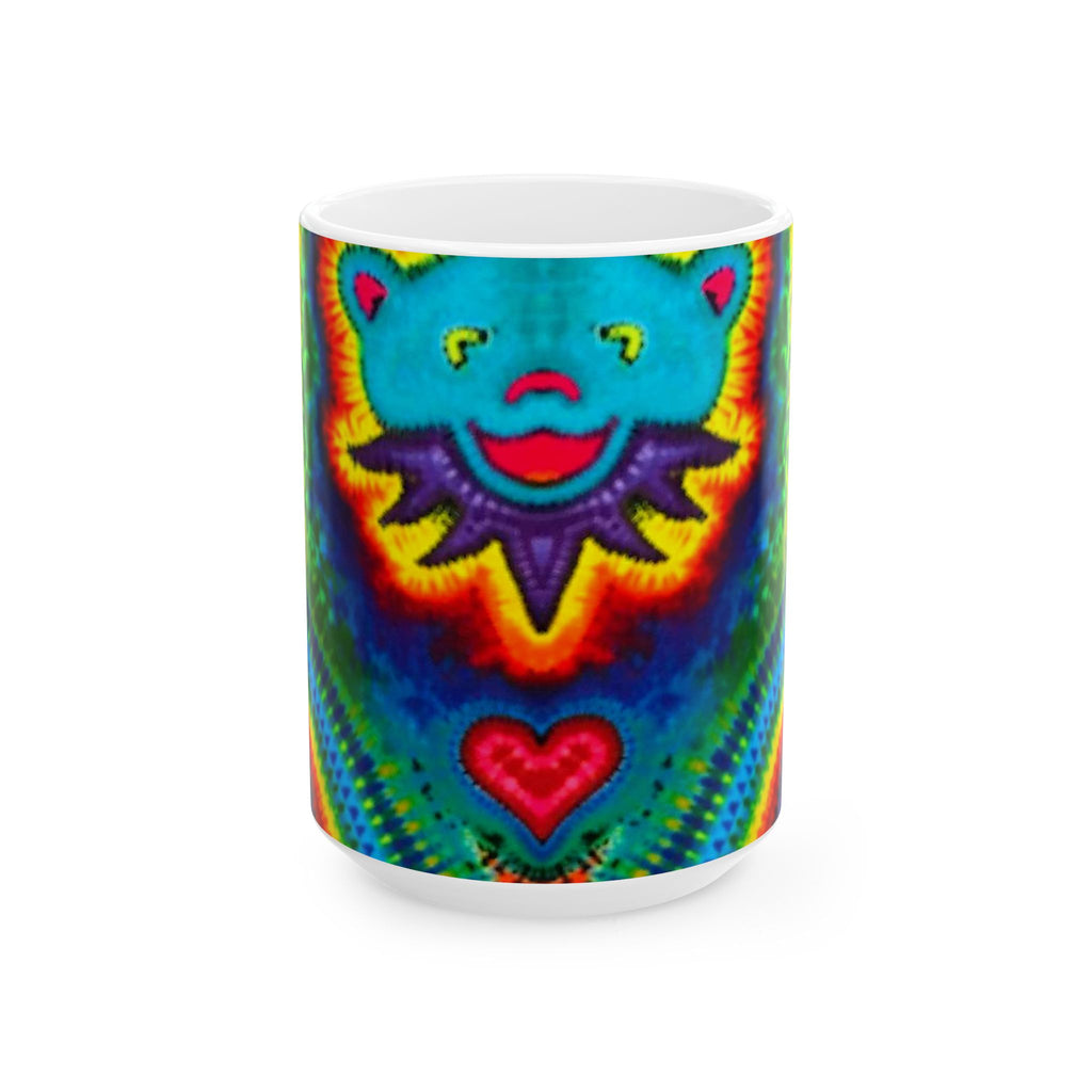 Teal Bear Rainbow Fans Tie-Dye Ceramic Mug | JamminOn