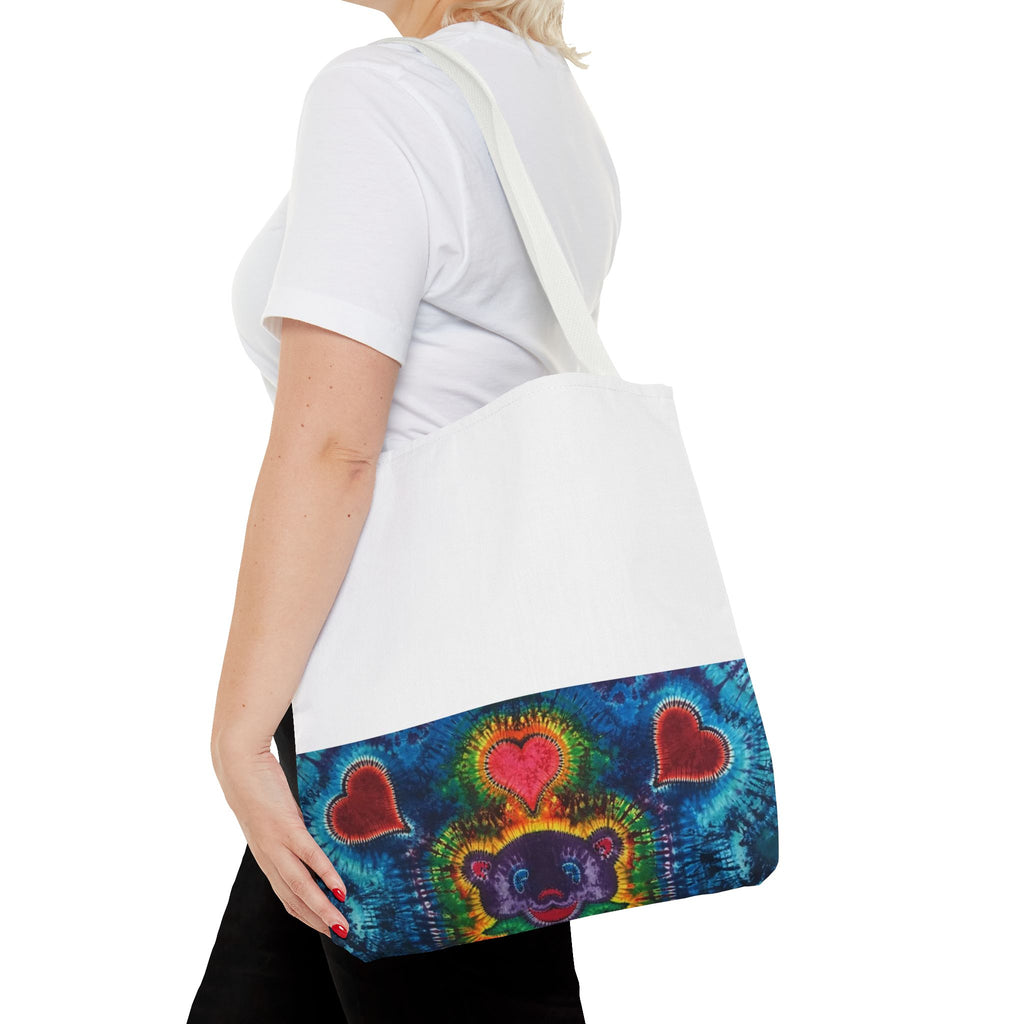 Cosmic Bear Hearts Psychedelic Tie-Dye Tote Bag | JamminOn