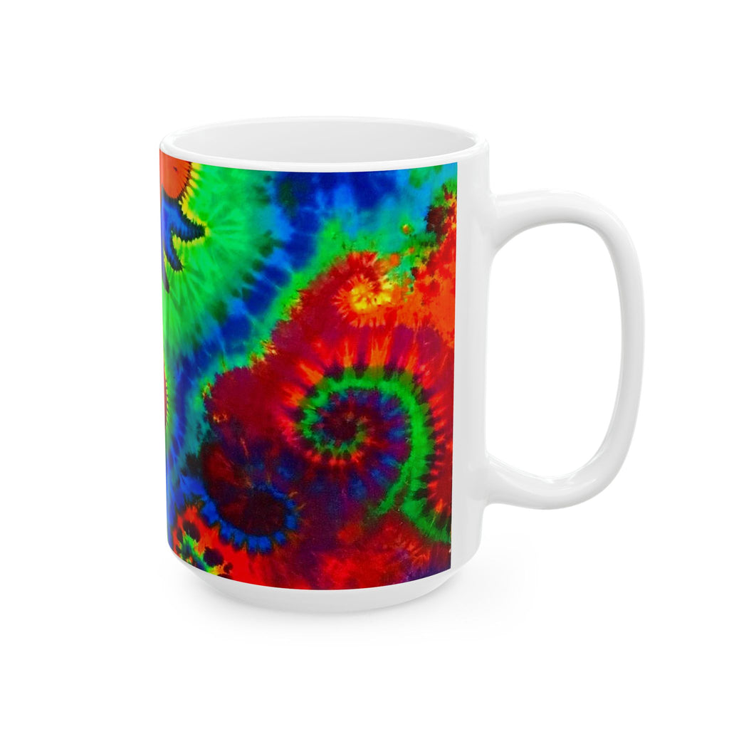 Orange Bear Rainbow Spirals Tie-Dye Ceramic Mug | JamminOn