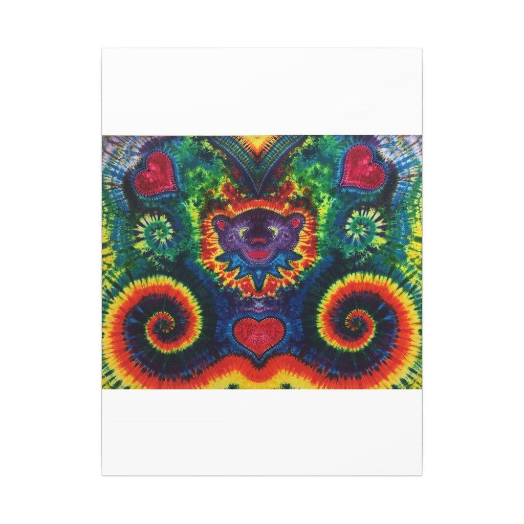 Dancing Bear Rainbow Hearts Tie-Dye Wall Art Canvas Print | JamminOn
