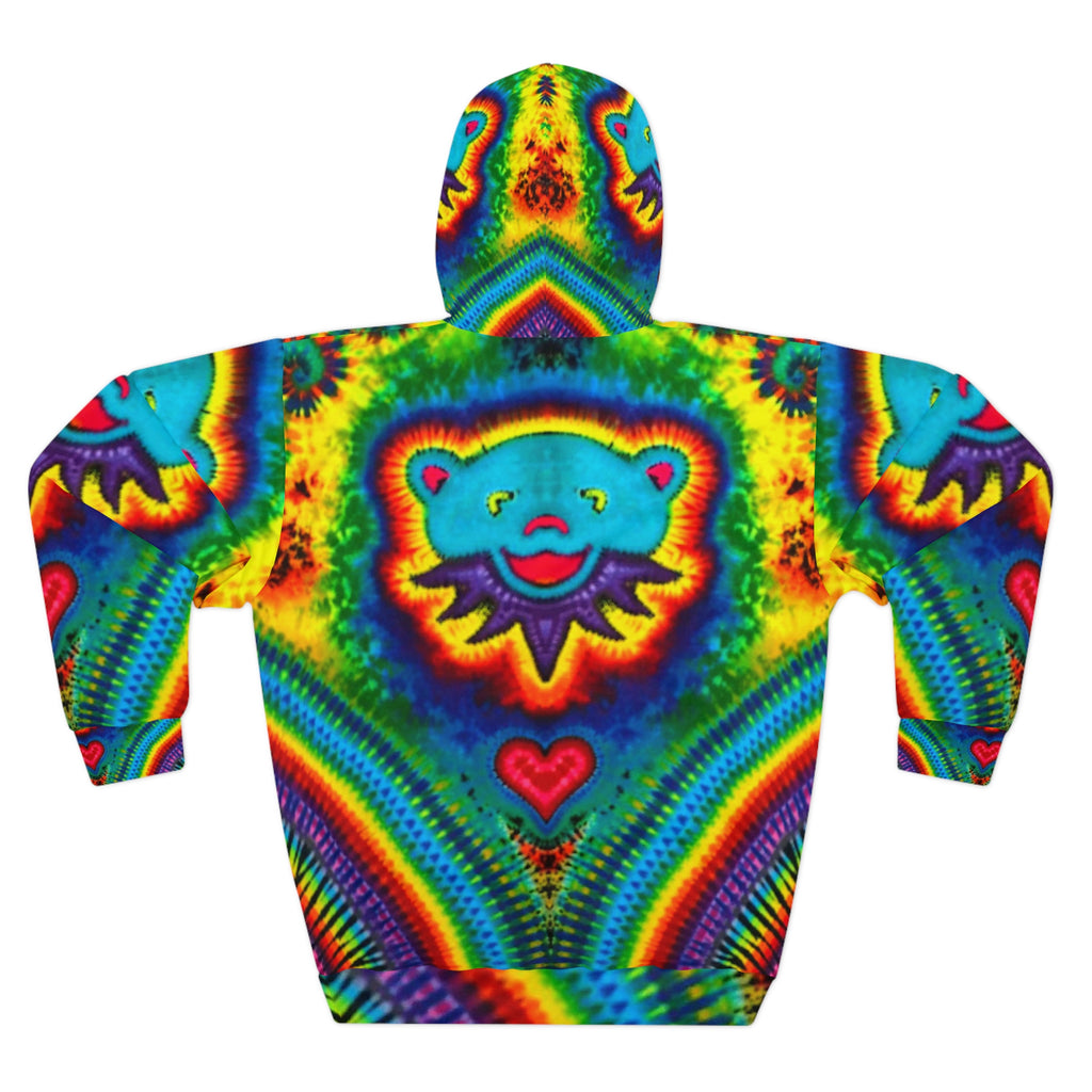 Teal Bear Rainbow Fans Tie-Dye AOP Hoodie | JamminOn