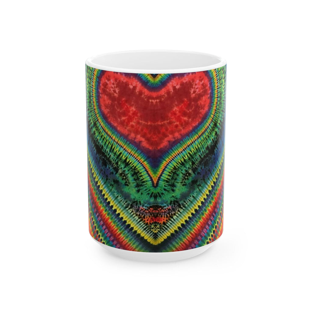 Chevron Rainbow Heart Psychedelic Tie-Dye Coffee Mug | JamminOn