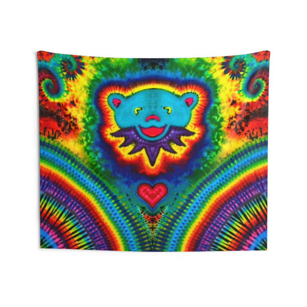 Teal Bear Rainbow Fans Tie-Dye Wall Tapestry | JamminOn