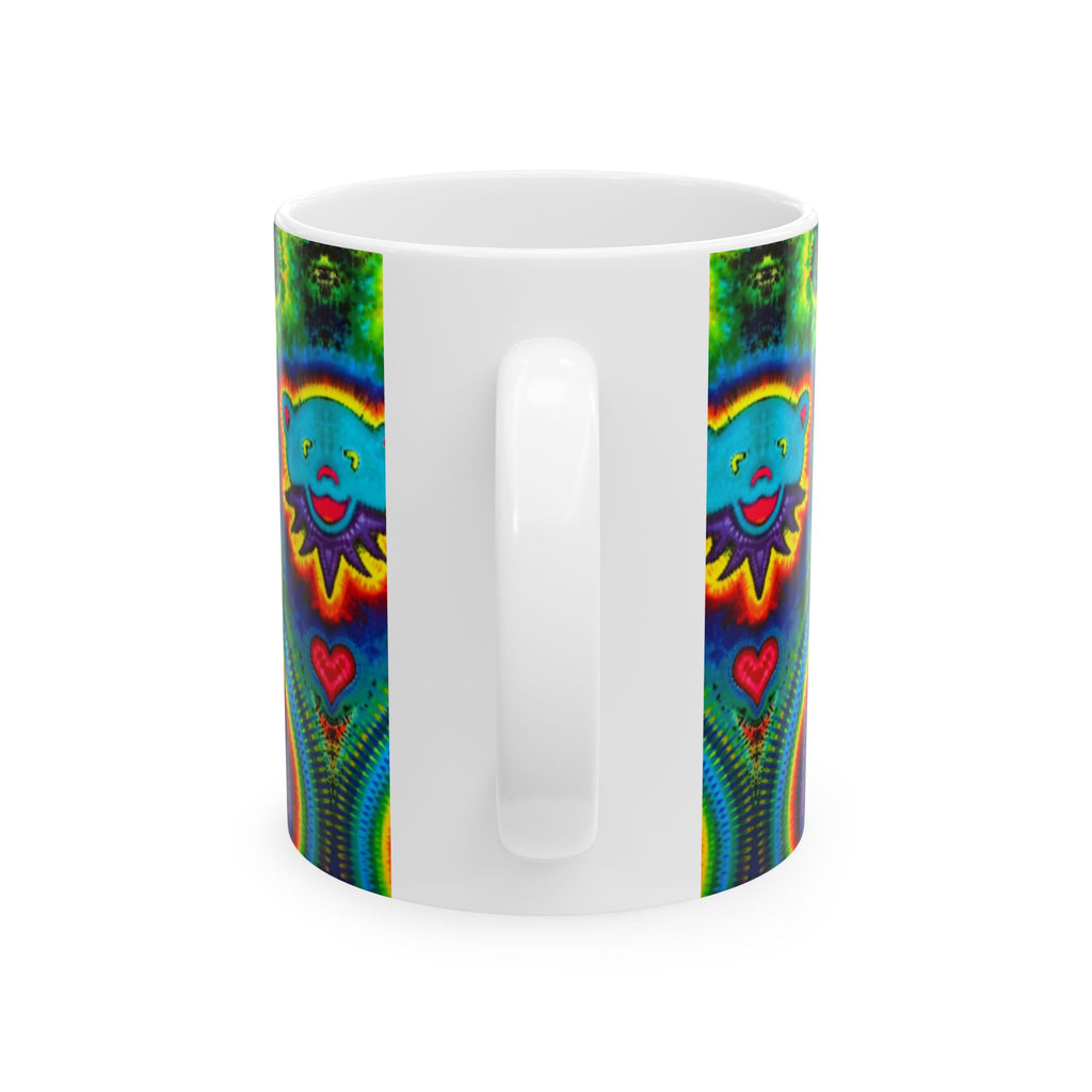 Teal Bear Rainbow Fans Tie-Dye Ceramic Mug | JamminOn