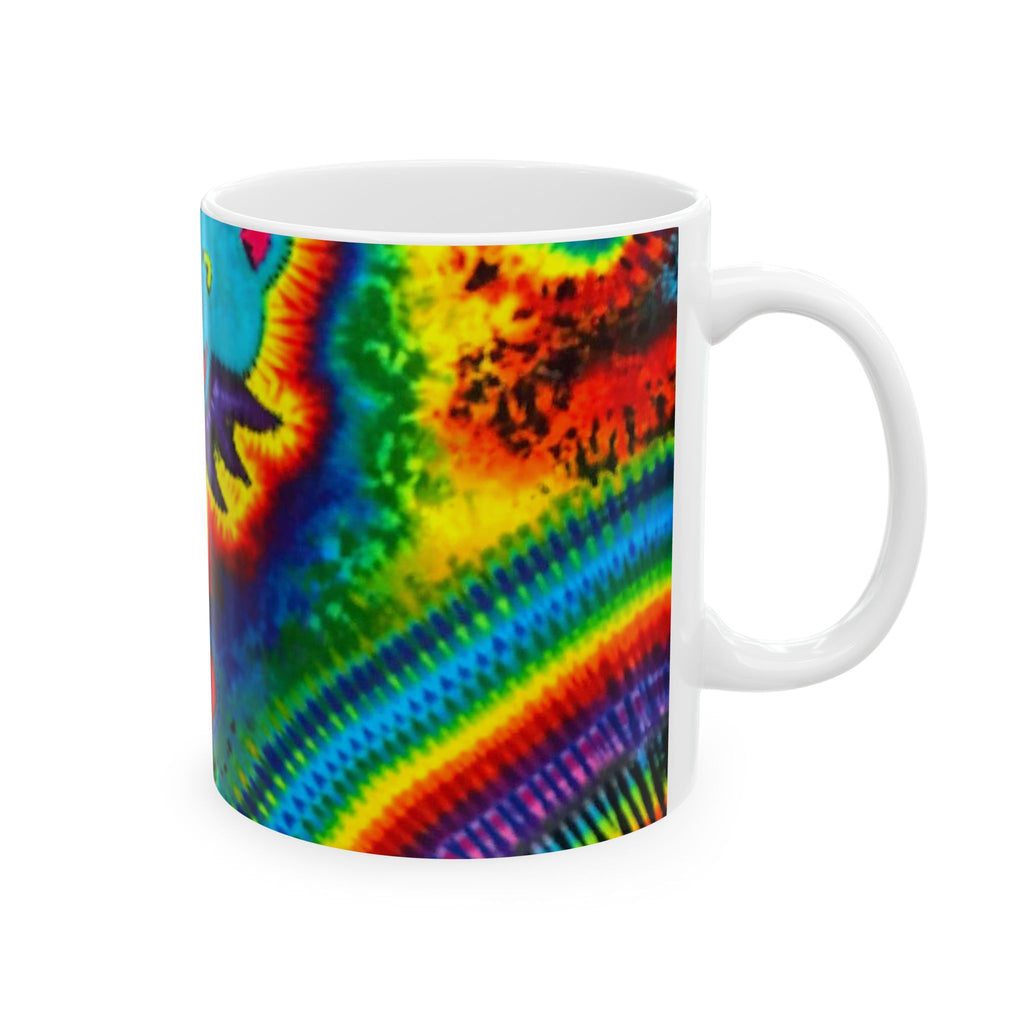 Teal Bear Rainbow Fans Tie-Dye Ceramic Mug | JamminOn