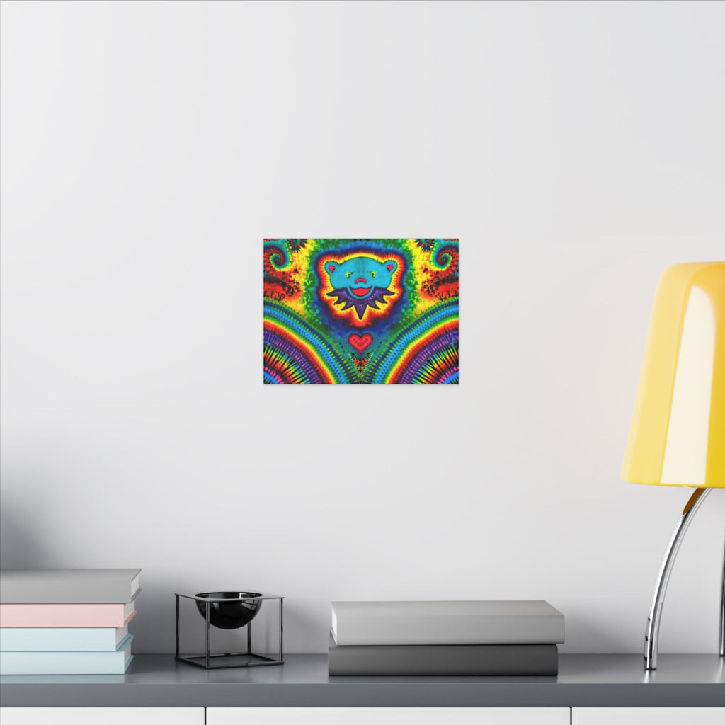 Teal Bear Rainbow Fans Tie-Dye Canvas Print | JamminOn