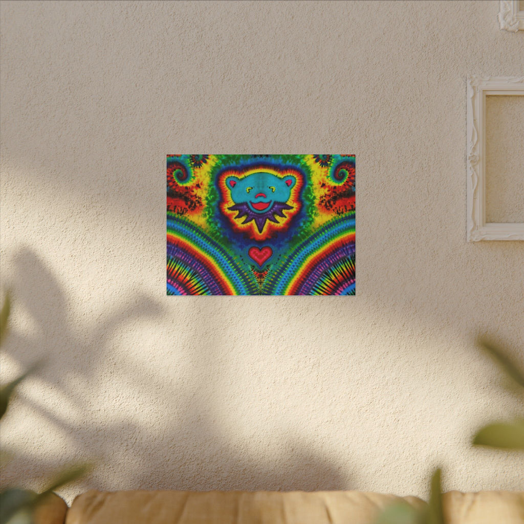 Teal Bear Rainbow Fans Tie-Dye Canvas Print | JamminOn