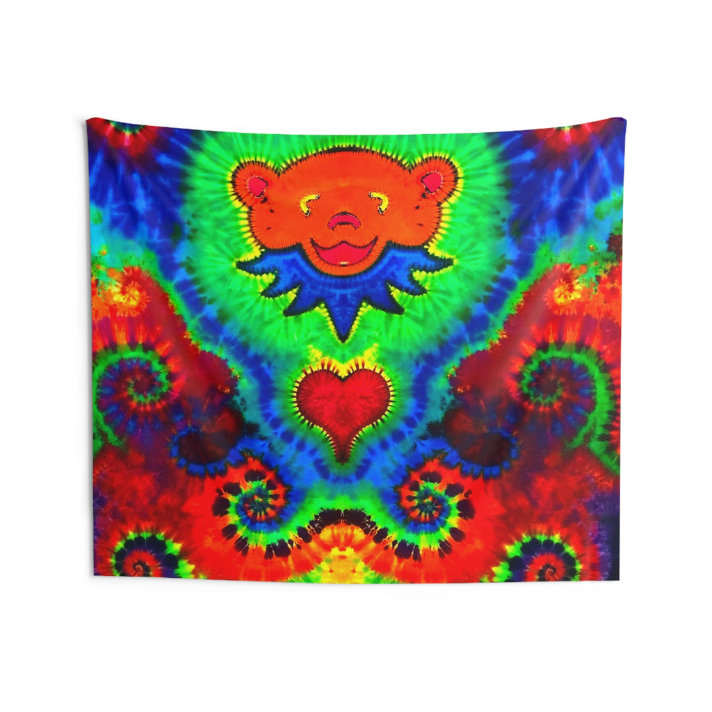 Orange Bear Rainbow Spirals Tie-Dye Wall Tapestry | JamminOn