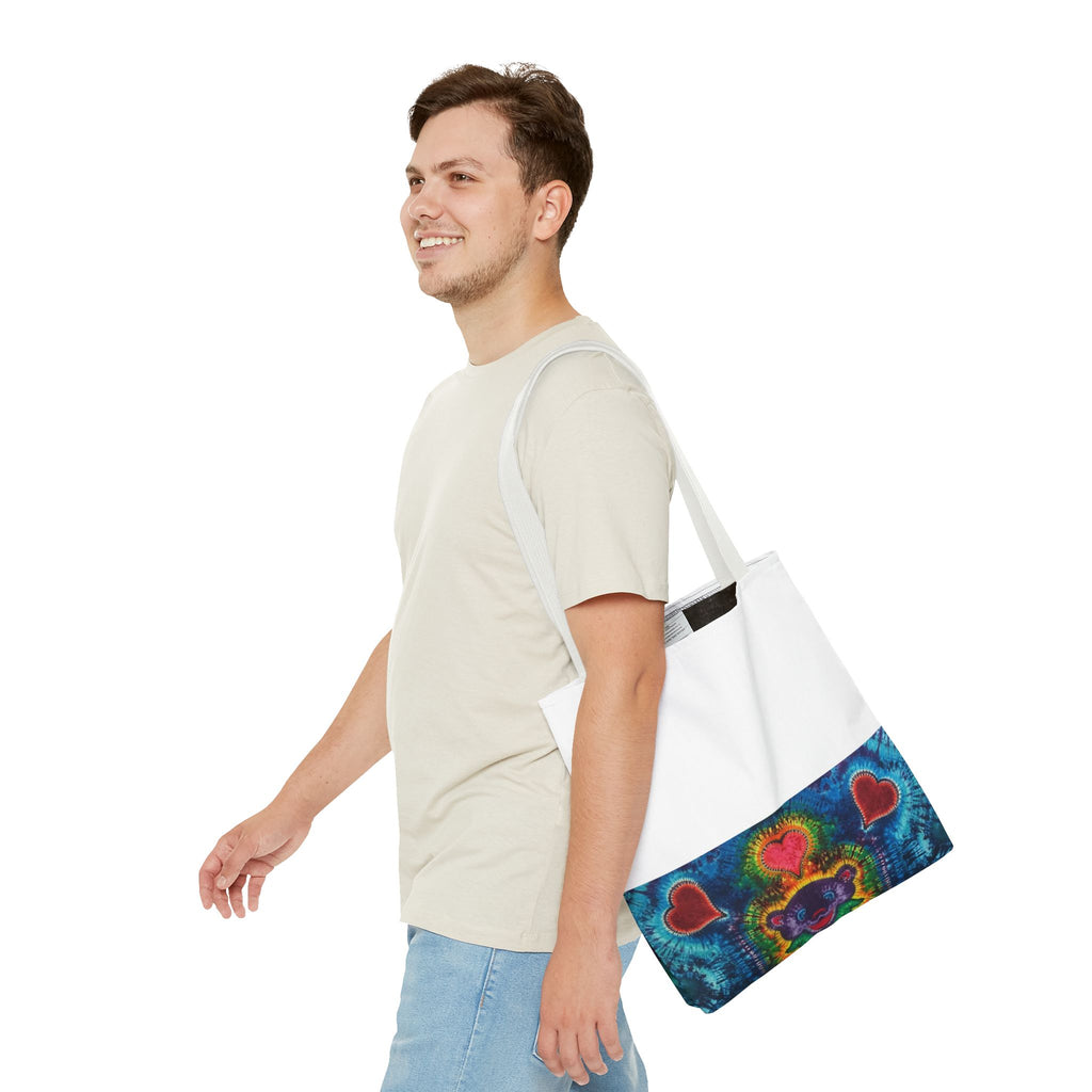 Cosmic Bear Hearts Psychedelic Tie-Dye Tote Bag | JamminOn