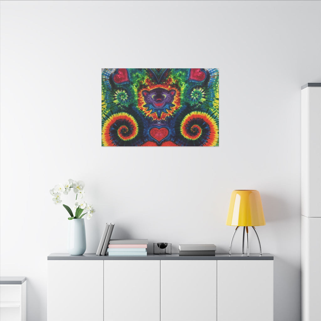 Dancing Bear Rainbow Hearts Tie-Dye Wall Art Canvas Print | JamminOn