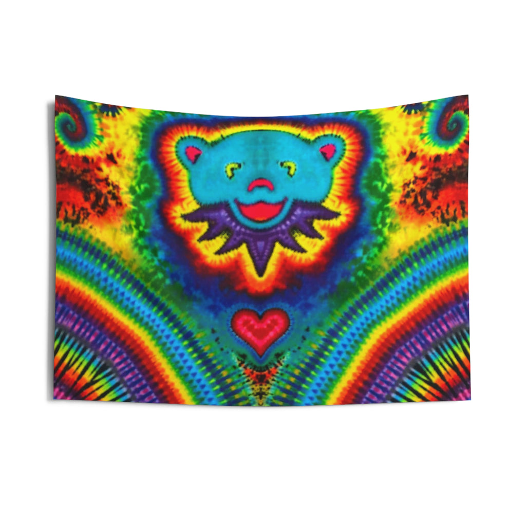 Teal Bear Rainbow Fans Tie-Dye Wall Tapestry | JamminOn