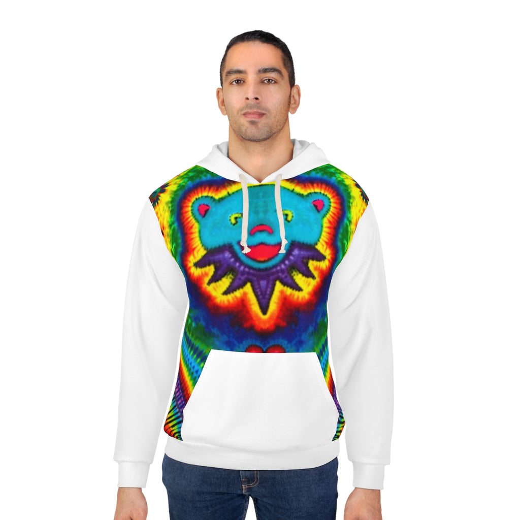 Teal Bear Rainbow Fans Tie-Dye AOP Hoodie | JamminOn