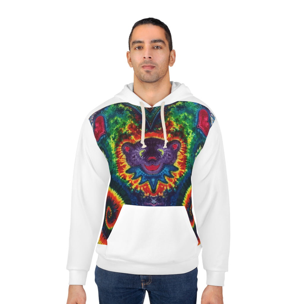 Dancing Bear Rainbow Hearts Tie-Dye AOP Hoodie | JamminOn