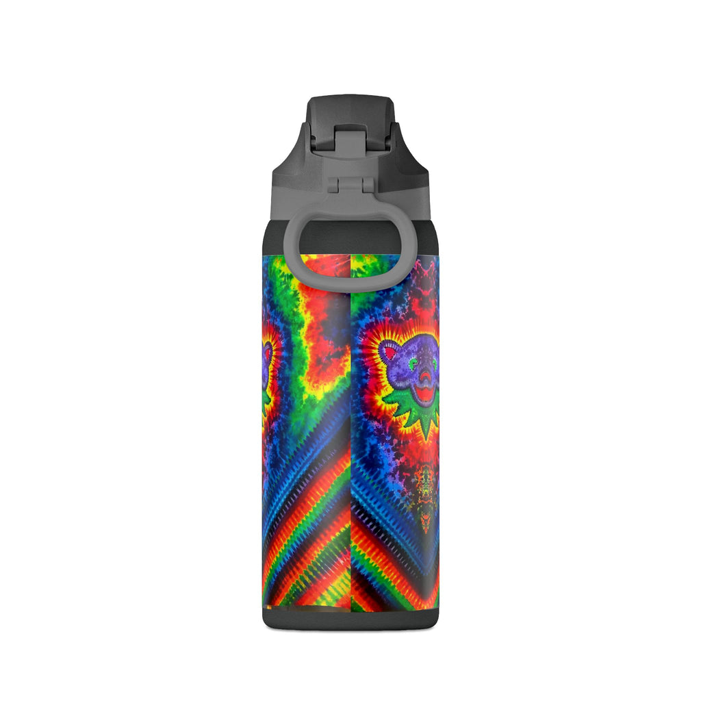 32oz Insulated Water Bottle — Rainbow Tie-Dye Bear Design