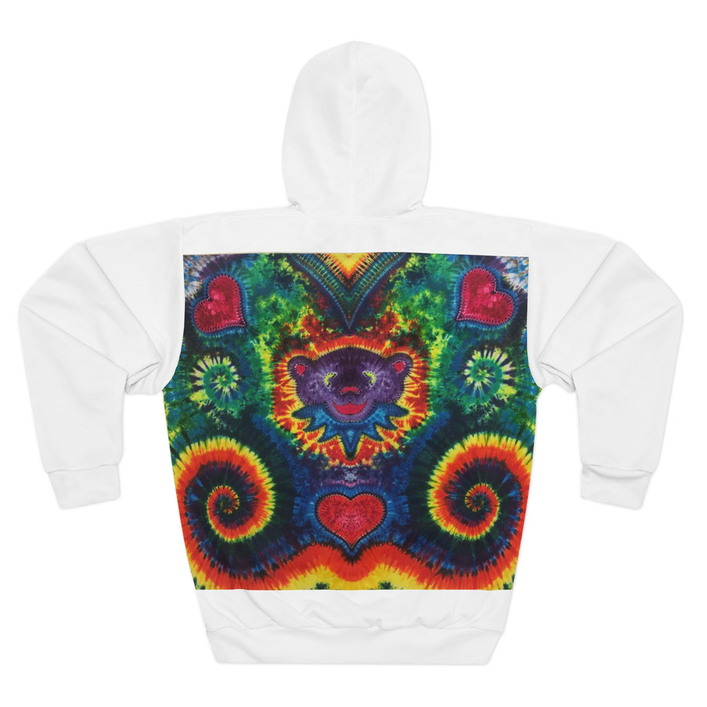 Dancing Bear Rainbow Hearts Tie-Dye AOP Hoodie | JamminOn