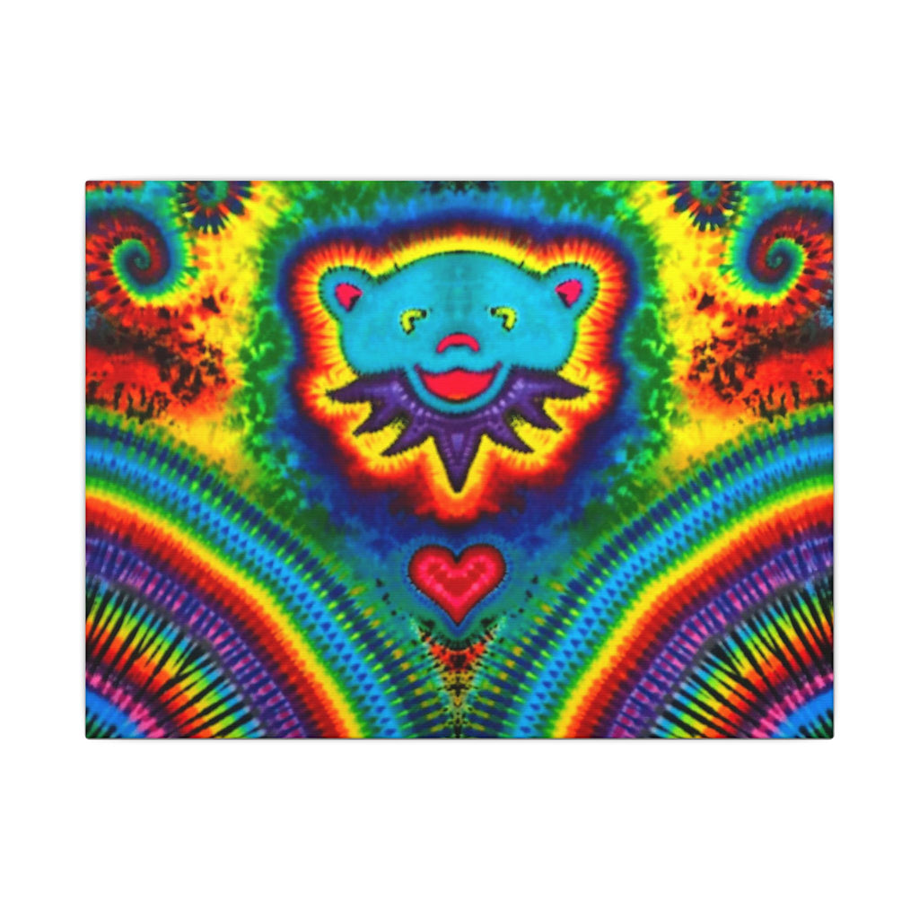 Teal Bear Rainbow Fans Tie-Dye Canvas Print | JamminOn
