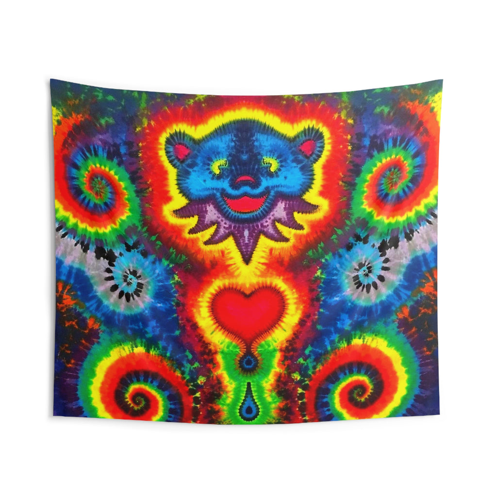 Blue Bear Heart Tie-Dye Wall Tapestry | JamminOn