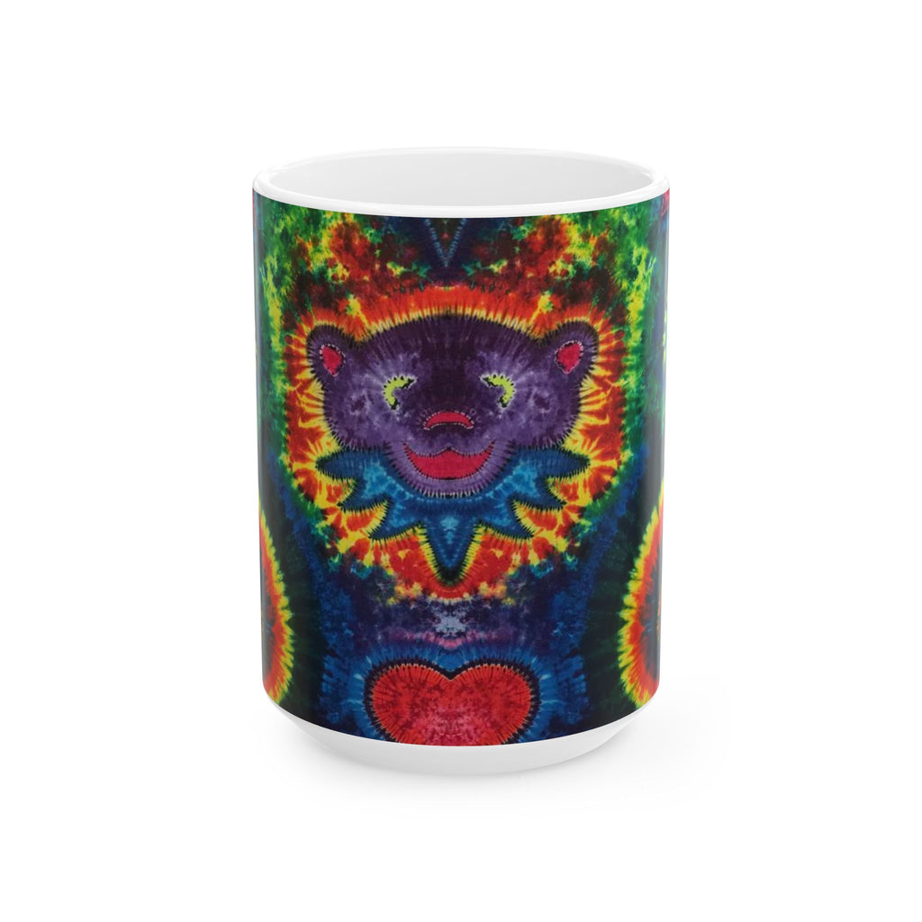 Dancing Bear Rainbow Hearts Psychedelic Tie-Dye Coffee Mug | JamminOn