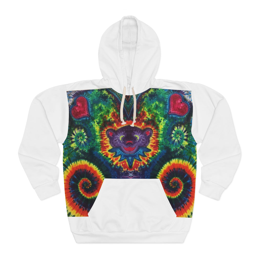 Dancing Bear Rainbow Hearts Tie-Dye AOP Hoodie | JamminOn