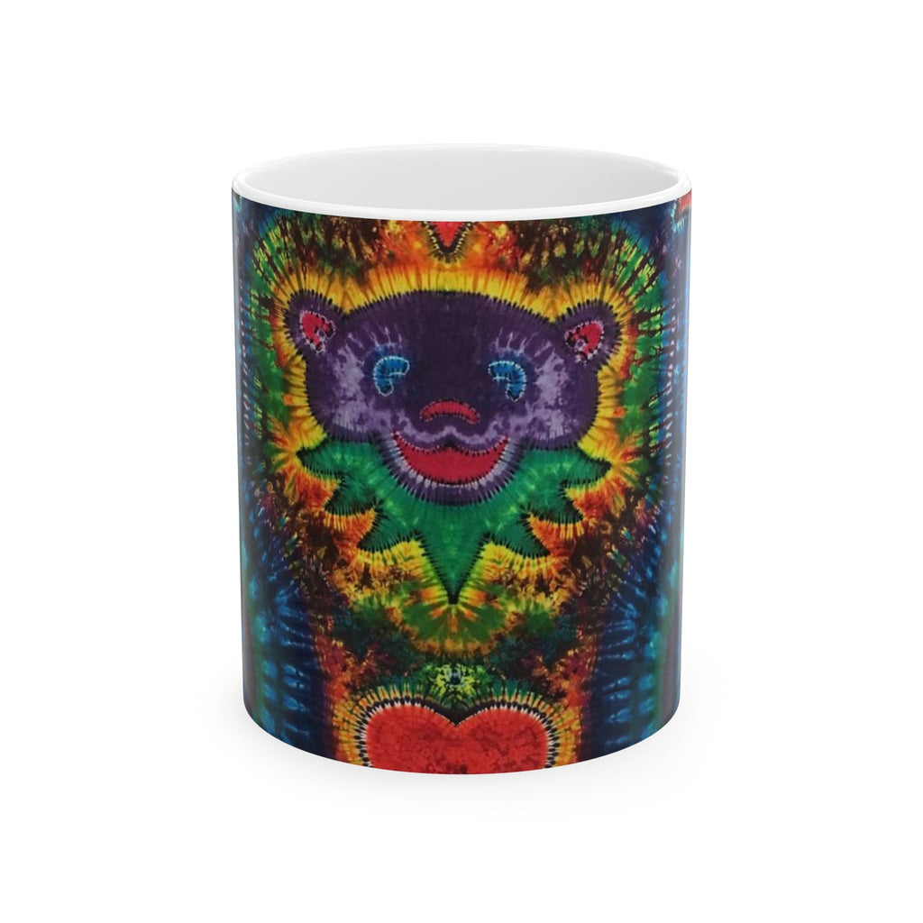 Cosmic Bear Hearts Psychedelic Tie-Dye Coffee Mug | JamminOn