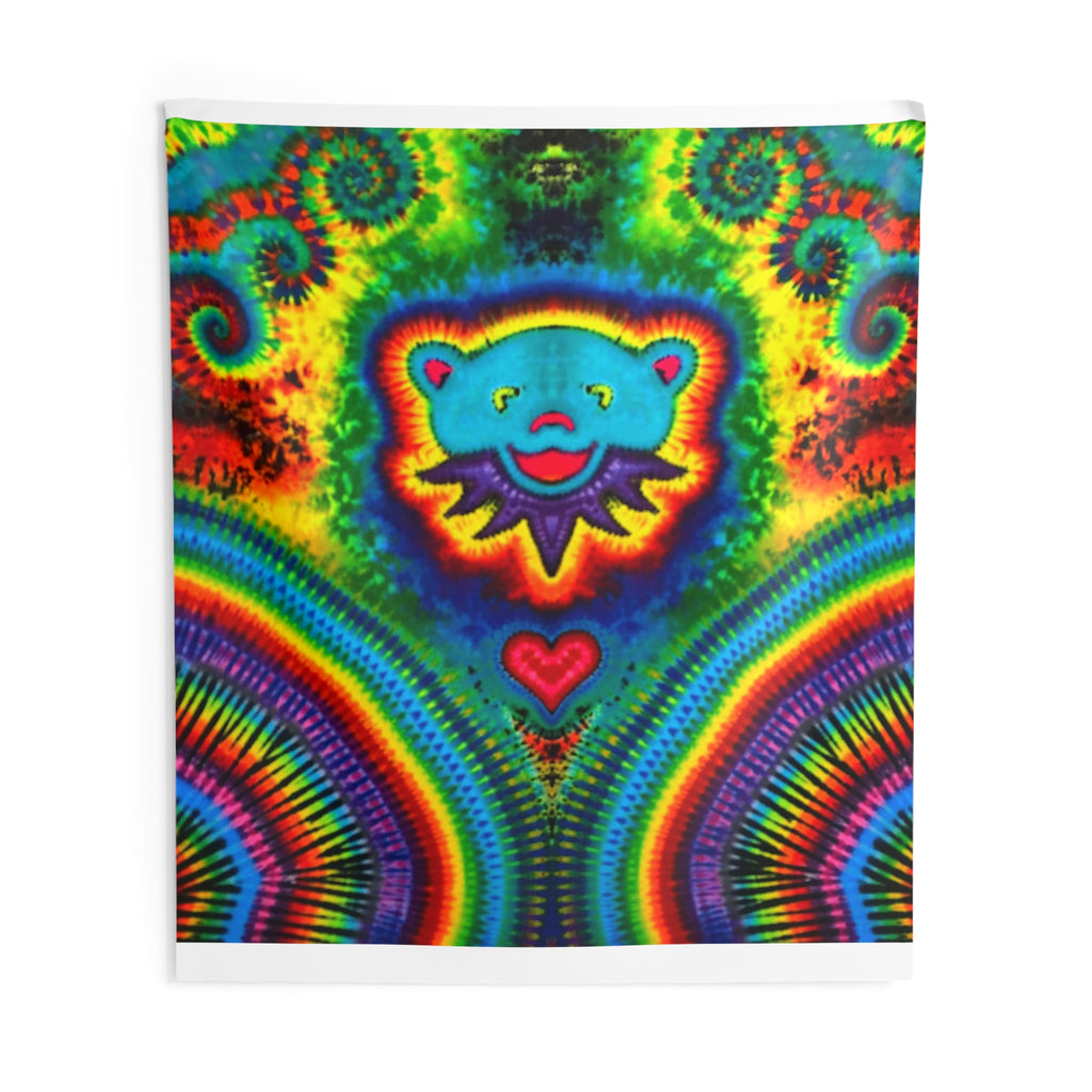 Teal Bear Rainbow Fans Tie-Dye Wall Tapestry | JamminOn