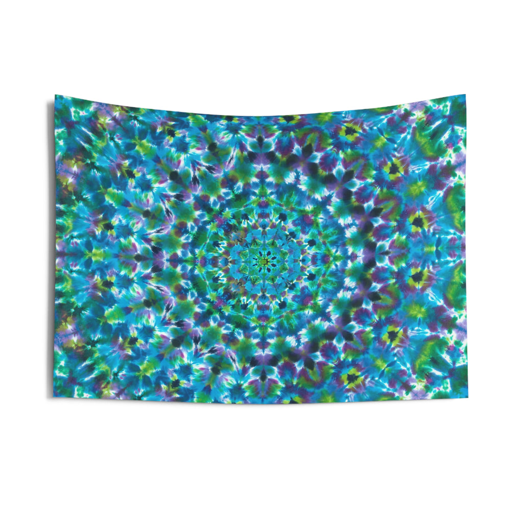 Kaleidoscope Mandala Tapestry — Blue Green Boho Wall Hanging