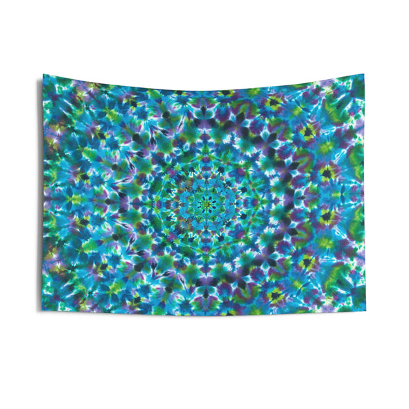 Kaleidoscope Mandala Tapestry — Blue Green Boho Wall Hanging