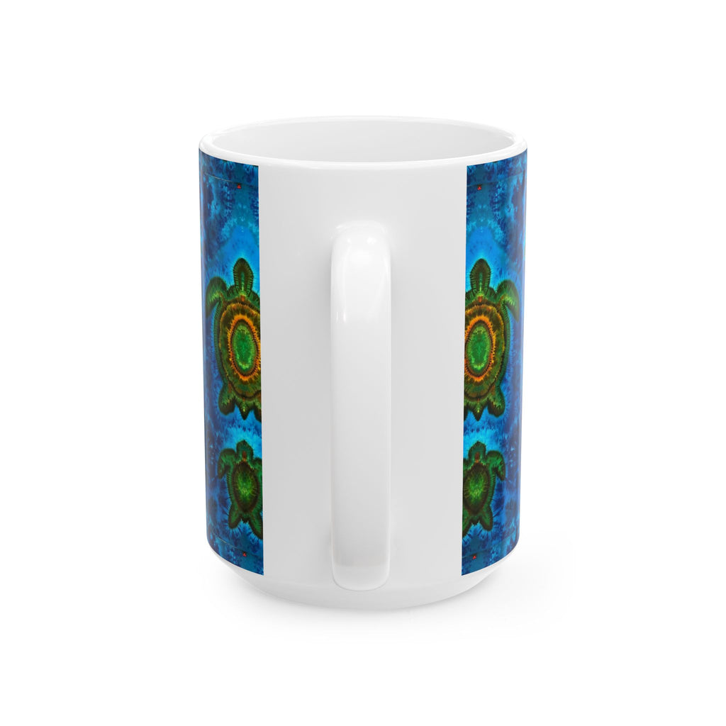 Sea Turtle Ceramic Mug — Blue Ocean Turtle Pattern Coffee Cup (11oz, 15oz)
