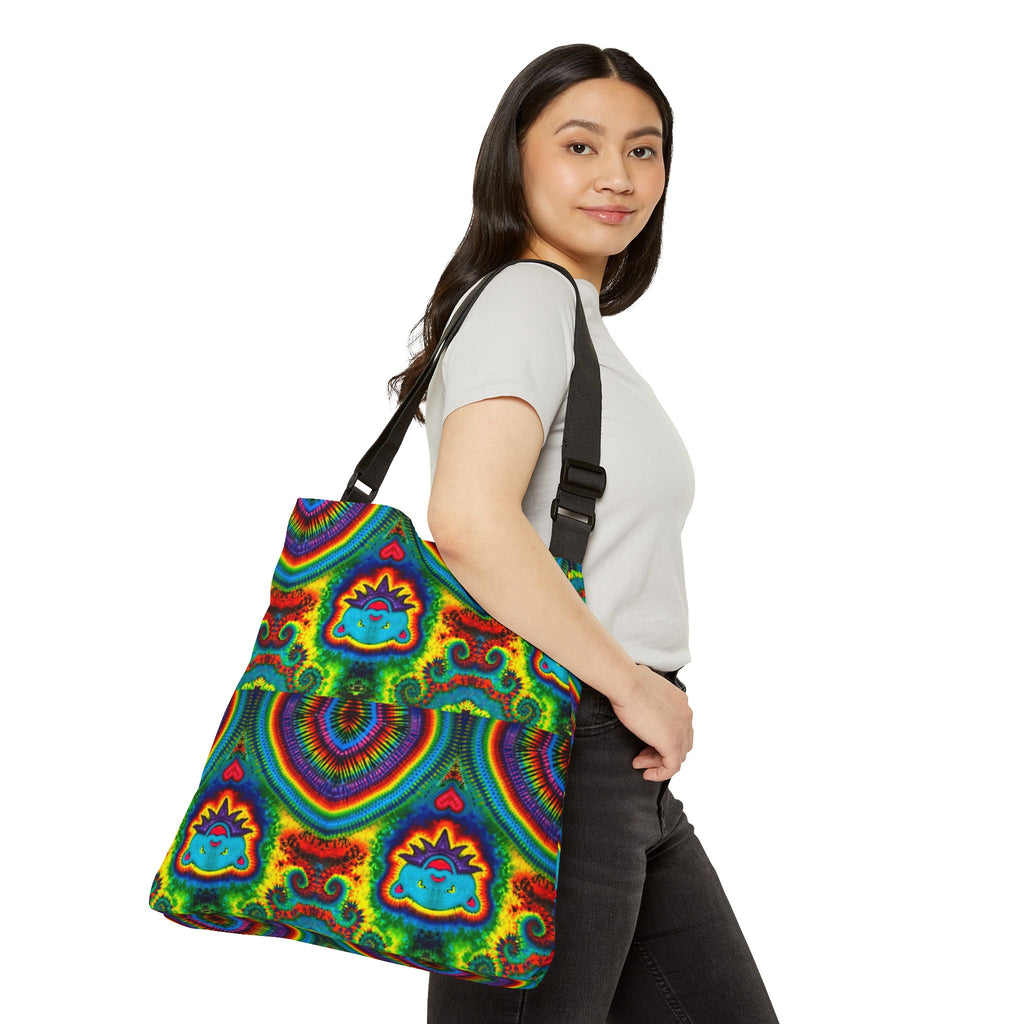 Teal Bear Rainbow Fans Tie-Dye Tote Bag | JamminOn