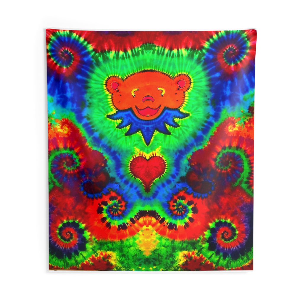 Orange Bear Rainbow Spirals Tie-Dye Wall Tapestry | JamminOn
