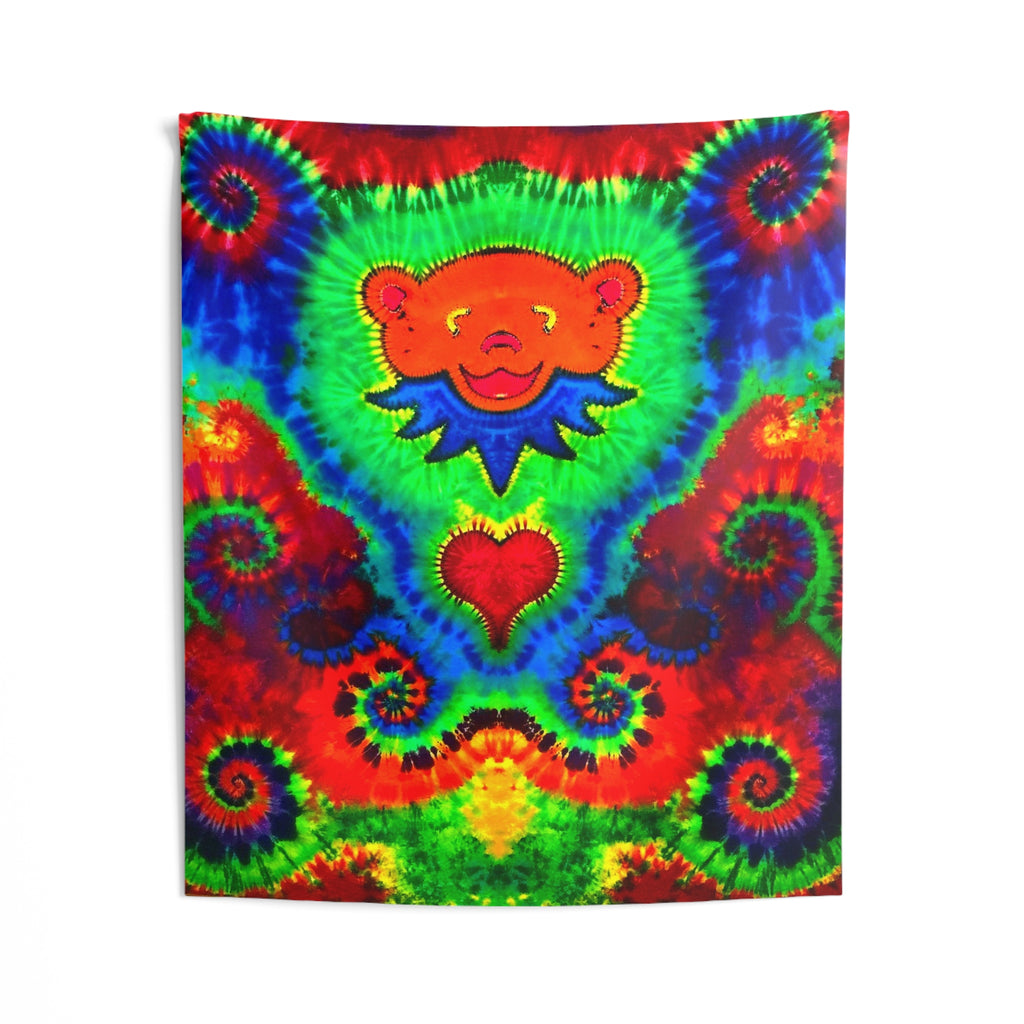 Orange Bear Rainbow Spirals Tie-Dye Wall Tapestry | JamminOn