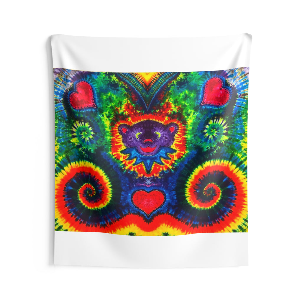 Purple Dancing Bear Hearts Tie-Dye Wall Tapestry | JamminOn