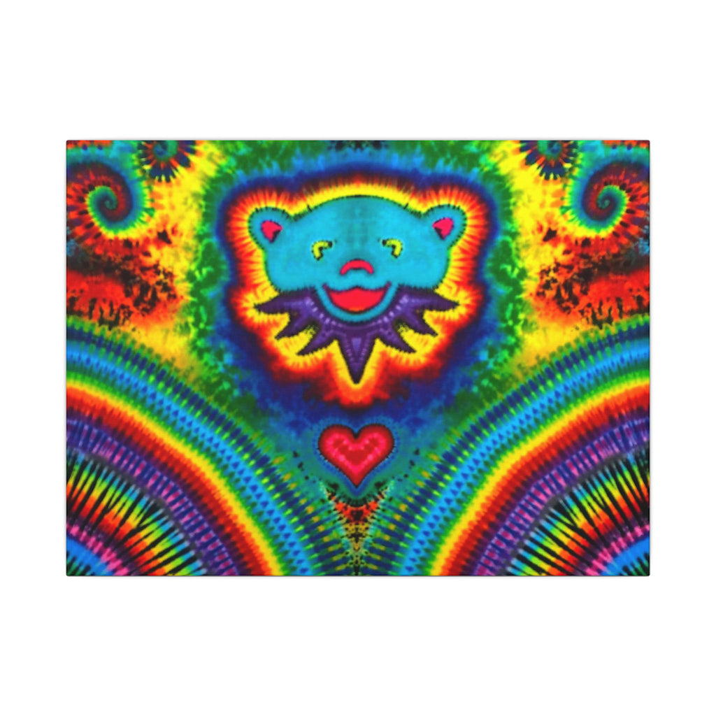 Teal Bear Rainbow Fans Tie-Dye Canvas Print | JamminOn