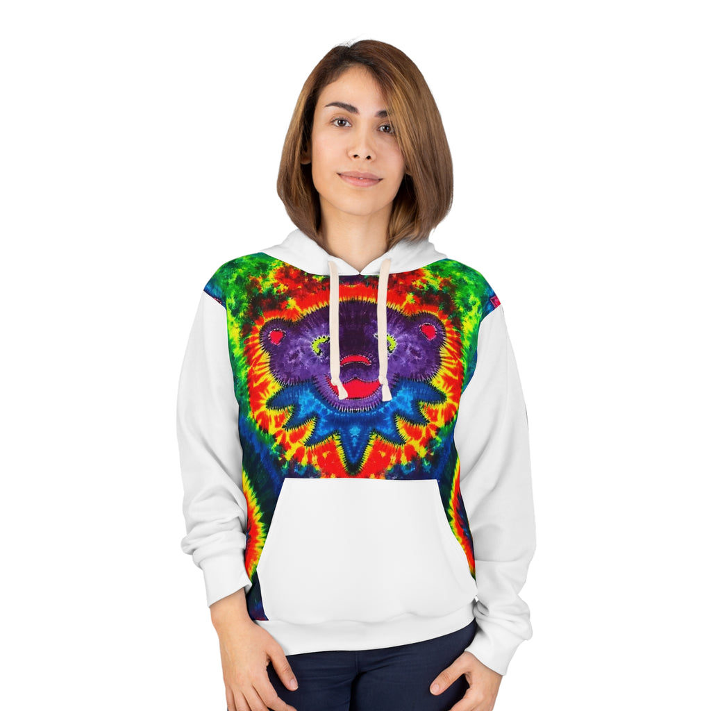 Purple Dancing Bear Hearts Tie-Dye AOP Hoodie | JamminOn